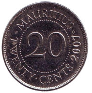 Монета 20 центов. 2007 год, Маврикий. Монета 20 центов. 2007 год, Маврикий.