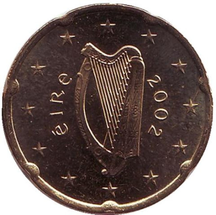 Монета 20 евроцентов. 2002 год, Ирландия.