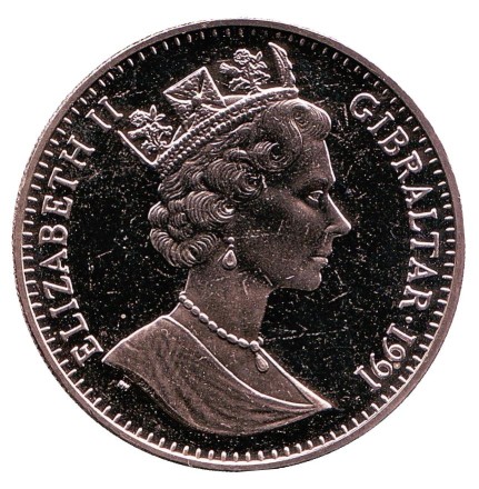 Монета 1 крона. 1991 год, Гибралтар. Принц Чарльз. 10 лет со дня свадьбы леди Дианы и принца Чарльза.