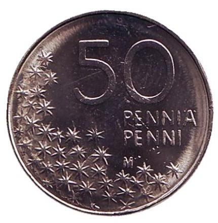Монета 50 пенни. 1999 год, Финляндия. UNC. Медведь.