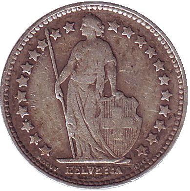 Монета 1/2 франка. 1929 год, Швейцария. Монета 1/2 франка. 1929 год, Швейцария.