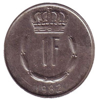 Монета 1 франк. 1982 год, Люксембург. Монета 1 франк. 1982 год, Люксембург.