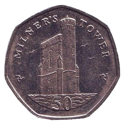 Монета 50 пенсов. 2016 год, Остров Мэн. (AA) Башня Милнера.