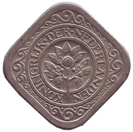 Монета 5 центов. 1929 год, Нидерланды. Монета 5 центов. 1929 год, Нидерланды.