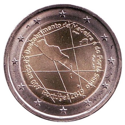 Монета 2 евро. 2019 год, Португалия. 600 лет открытию острова Мадейра.