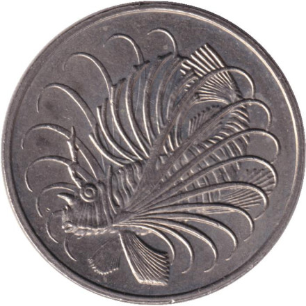 Монета 50 центов. 1981 год, Сингапур. Рыба-лев.