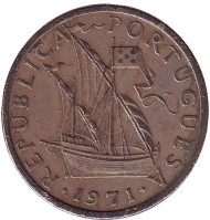 Монета 5 эскудо. 1971 год, Португалия. Парусный корабль. Монета 5 эскудо. 1971 год, Португалия. Парусный корабль.