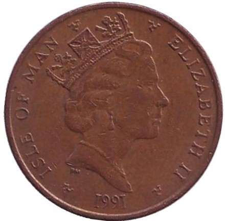 Монета 1 пенни, 1991 год, Остров Мэн. (AB) Токарный станок.