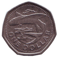 Монета 1 доллар. 2007 год, Барбадос. Летучая рыба. Монета 1 доллар. 2007 год, Барбадос. Летучая рыба.
