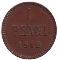 Монета 1 пенни. 1912 год, Финляндия в составе Российской Империи. Монета 1 пенни. 1912 год, Финляндия в составе Российской Империи.