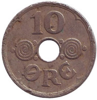 Монета 10 эре. 1937 год, Дания.