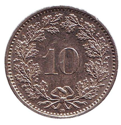Монета 10 раппенов. 2005 год, Швейцария.