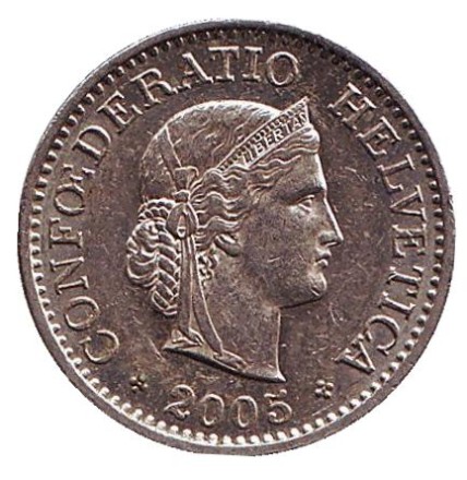 Монета 10 раппенов. 2005 год, Швейцария. Монета 10 раппенов. 2005 год, Швейцария.