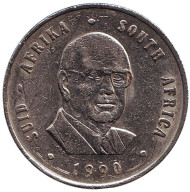 Монета 1 ранд. 1990 год, ЮАР. Президент Питер Бота. Газель.