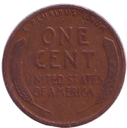 Монета 1 цент. 1919 год, США. (Без отметки монетного двора). Линкольн.