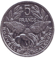 Монета 5 франков. 2008 год, Новая Каледония. Птица кагу.