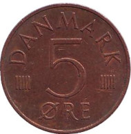 Монета 5 эре. 1982 год, Дания. Монета 5 эре. 1982 год, Дания.