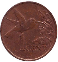 Монета 1 цент. 1994 год, Тринидад и Тобаго. Колибри.
