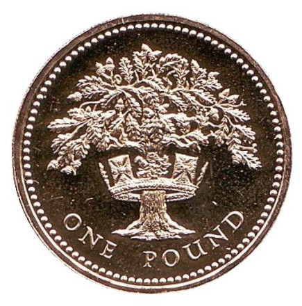 Монета 1 фунт. 1987 год, Великобритания. BU. Дуб.