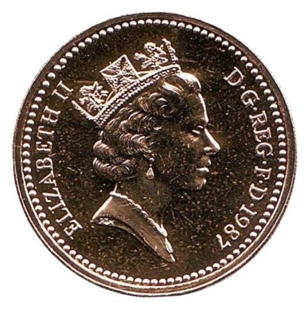 Монета 1 фунт. 1987 год, Великобритания. Дуб. BU.