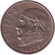 Монета 1 песо. 1977 год, Мексика. Хосе Мария Морелос. Монета 1 песо. 1977 год, Мексика. Хосе Мария Морелос.