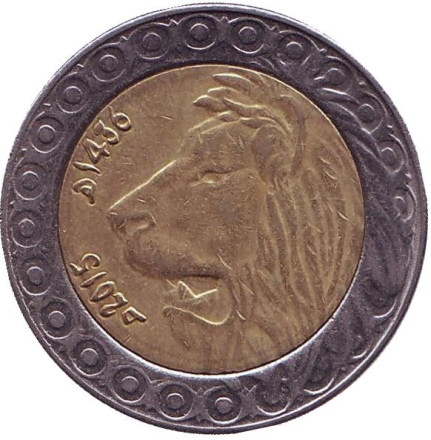 Монета 20 динаров. 2015 год, Алжир. Лев.