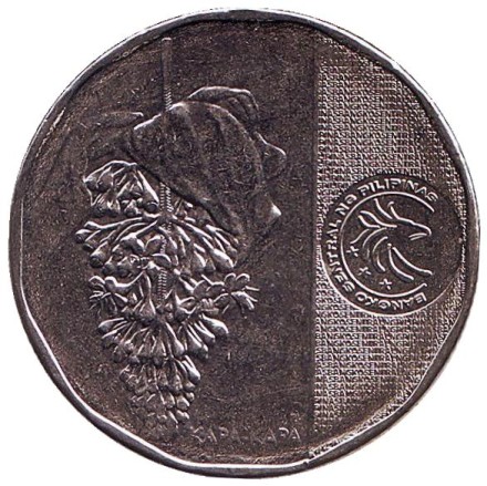 Монета 10 песо. 2018 год, Филиппины. Аполинарио Мабини. Мединилла. (Растение). Монета 10 песо. 2018 год, Филиппины. Аполинарио Мабини. Мединилла. (Растение).