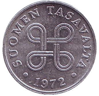 Монета 1 пенни. 1972 год, Финляндия.