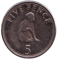 Монета 5 пенсов. 2008 год, Гибралтар. Варварийская обезьяна.