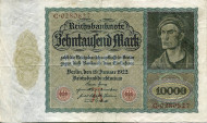 Рейхсбанкнота 10000 марок. 1922 год, Веймарская республика. Рейхсбанкнота 10000 марок. 1922 год, Веймарская республика.