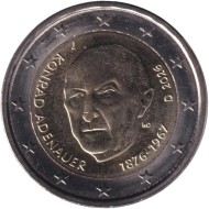 Монета 2 евро. 2026 год (J), Германия. Конрад Аденауэр.