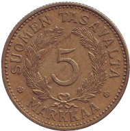 Монета 5 марок. 1942 год, Финляндия. Монета 5 марок. 1942 год, Финляндия.