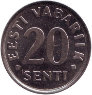 Монета 20 сентов. 2004 год, Эстония. Монета 20 сентов. 2004 год, Эстония.