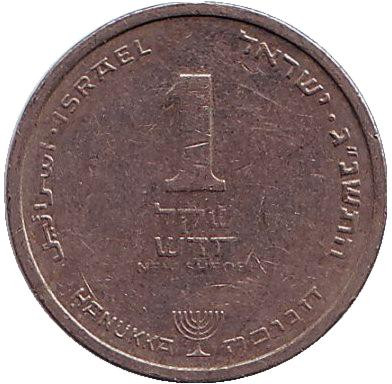 Монета 1 новый шекель. 1993 год, Израиль. (с подсвечником)