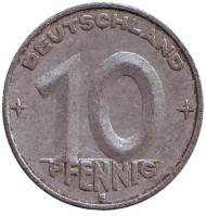 Монета 10 пфеннигов. 1952 (E) год, ГДР. Монета 10 пфеннигов. 1952 (E) год, ГДР.