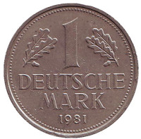 Монета 1 марка. 1981 год (G), ФРГ. Из обращения.