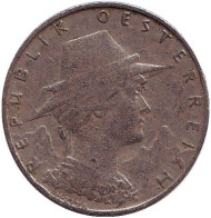 Монета 10 грошей. 1925 год, Австрия. Женщина из Тироля. Монета 10 грошей. 1925 год, Австрия. Женщина из Тироля.
