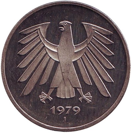 Монета 5 марок. 1979 год (J), Германия. Монета 5 марок. 1979 год (J), Германия.