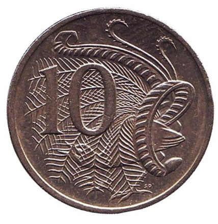 Монета 10 центов. 2010 год, Австралия. Лирохвост.