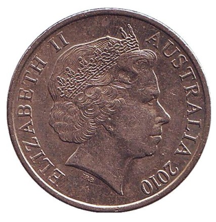 Монета 10 центов. 2010 год, Австралия. Лирохвост. Монета 10 центов. 2010 год, Австралия. Лирохвост.