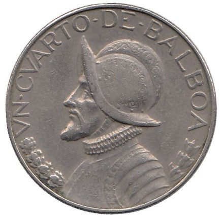 Монета 1/4 бальбоа. 1980 год, Панама. Васко Нуньес де Бальбоа.