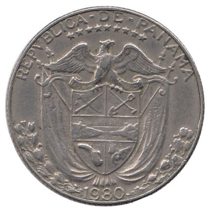 Монета 1/4 бальбоа. 1980 год, Панама. Васко Нуньес де Бальбоа.