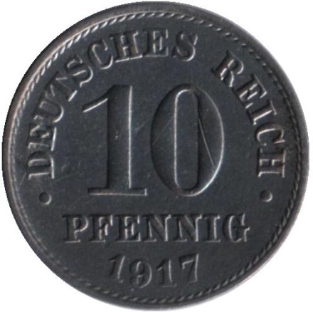 Монета 10 пфеннигов. 1917 (А) год, Германская империя.
