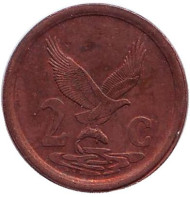 Монета 2 цента. 1994 год, ЮАР. Орёл. Монета 2 цента. 1994 год, ЮАР. Орёл.