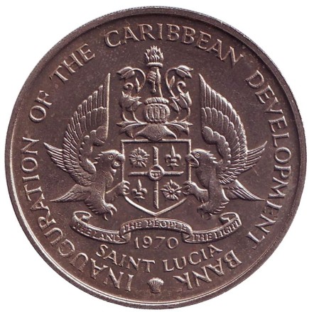 Монета 4 доллара. 1970 год, Сент-Люсия. ФАО. Бананы. Монета 4 доллара. 1970 год, Сент-Люсия. ФАО. Бананы.