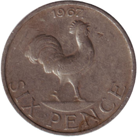 Монета 6 пенсов. 1967 год, Малави. Петух.