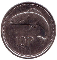 Монета 10 пенсов. 1997 год, Ирландия. Лосось. Монета 10 пенсов. 1997 год, Ирландия. Лосось.