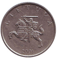 Монета 1 лит. 2001 год, Литва. Рыцарь.
