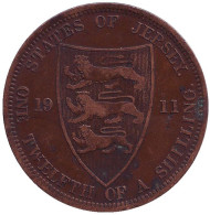 Монета 1/12 шиллинга. 1911 год, Джерси. Монета 1/12 шиллинга. 1911 год, Джерси.