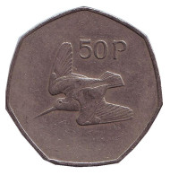 Монета 50 пенсов. 1981 год, Ирландия. Вальдшнеп (Лесной кулик).